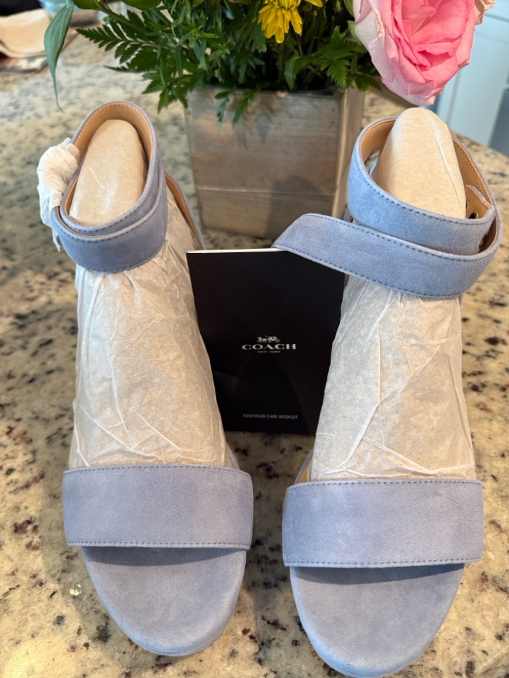 Coach Light Blue Suede Ankle Strap Sandals
